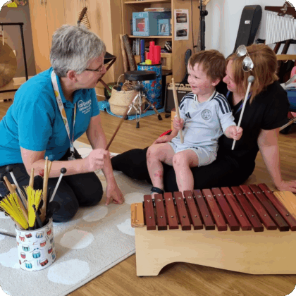 Leo and Tracy in Music Therapy
